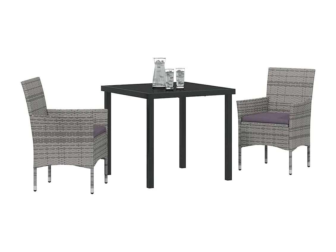 Ensemble de Salle à Manger de Jardin 3 Pièces en Rotin PE Gris