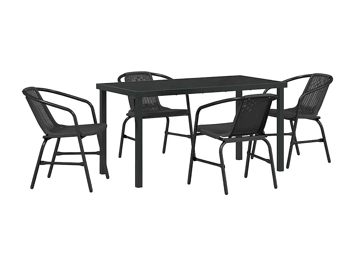 Set da pranzo da giardino in polyrattan nero da 5 pezzi