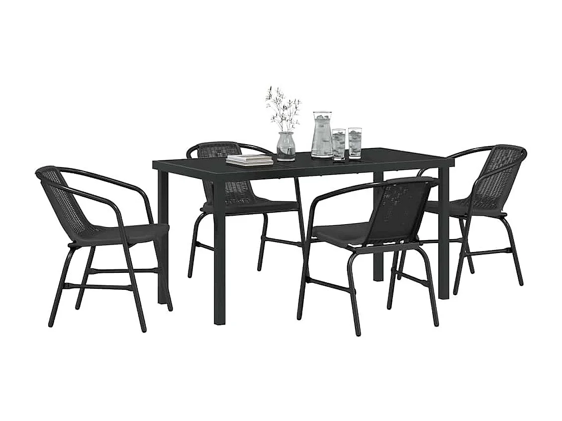 Set da pranzo da giardino in polyrattan nero da 5 pezzi