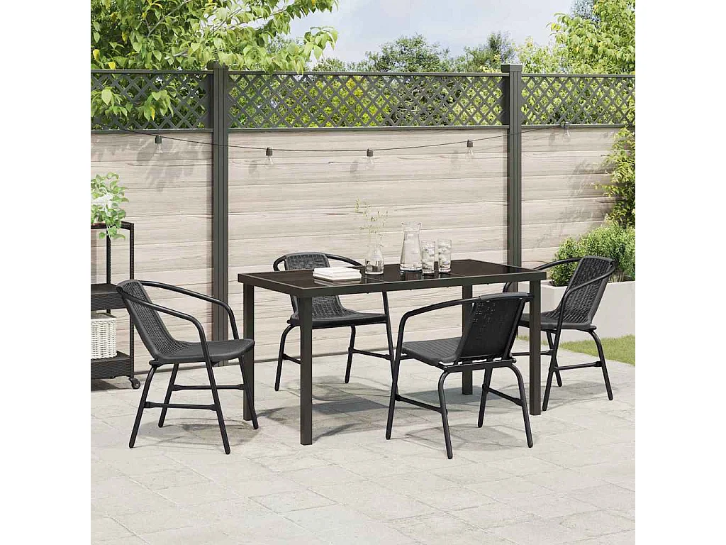 Set da pranzo da giardino in polyrattan nero da 5 pezzi