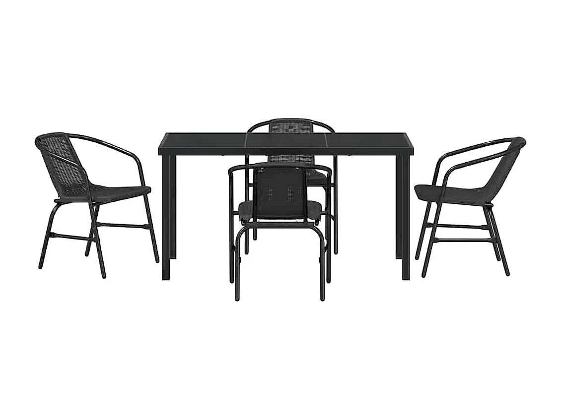 Set da pranzo da giardino in polyrattan nero da 5 pezzi