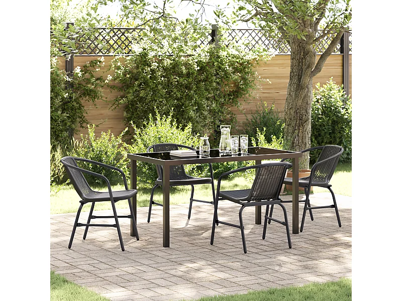 Set da pranzo da giardino in polyrattan nero da 5 pezzi