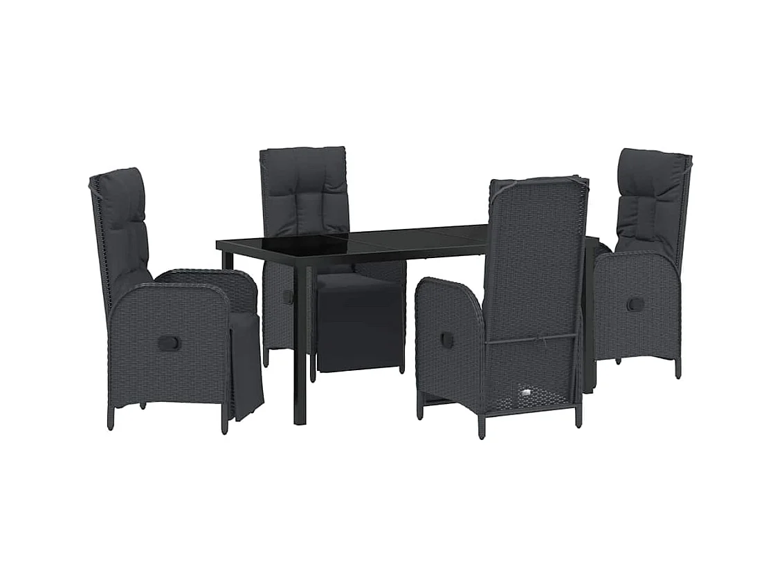 Set da pranzo da giardino 5 pezzi con cuscini in polyrattan nero