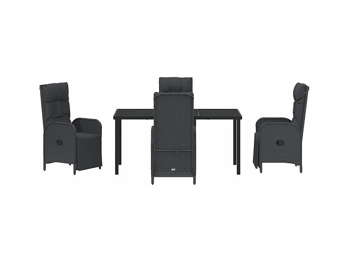 Set da pranzo da giardino 5 pezzi con cuscini in polyrattan nero