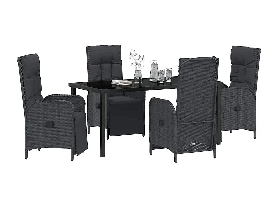 Ensemble de salle à manger de jardin 5 pièces avec coussins Noir Poly Rattan