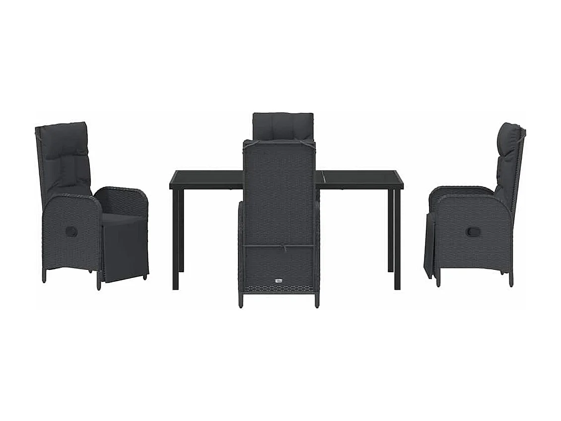 Ensemble de salle à manger de jardin 5 pièces avec coussins Noir Poly Rattan