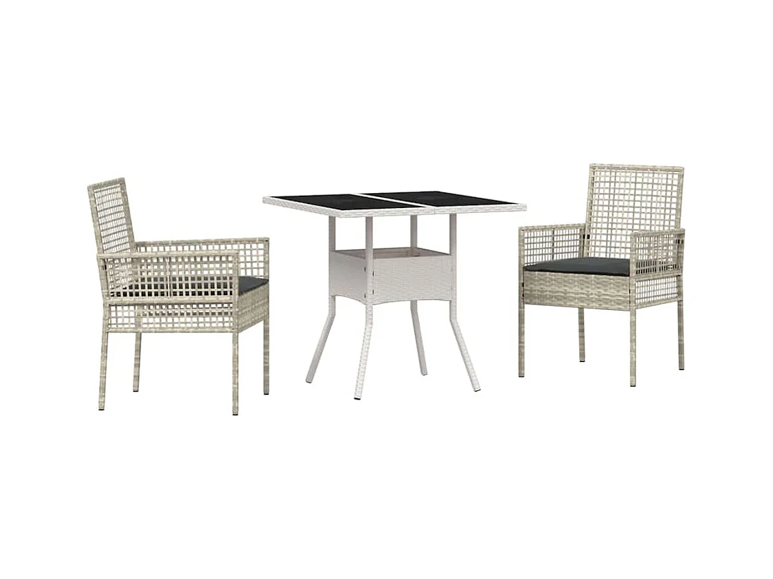 Set da pranzo da giardino in polyrattan grigio chiaro da 3 pezzi