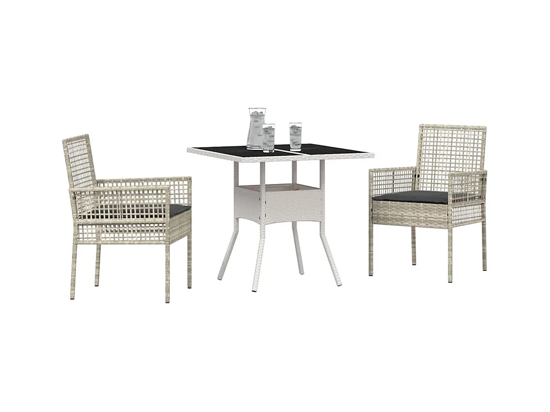 Set da pranzo da giardino in polyrattan grigio chiaro da 3 pezzi