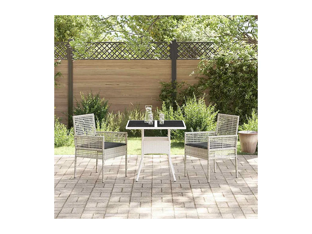 Set da pranzo da giardino in polyrattan grigio chiaro da 3 pezzi