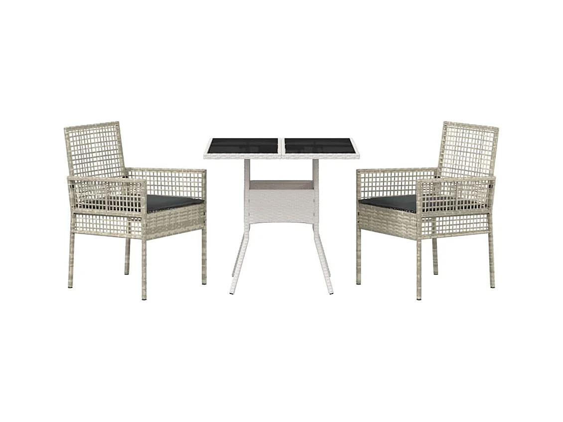 Set da pranzo da giardino in polyrattan grigio chiaro da 3 pezzi