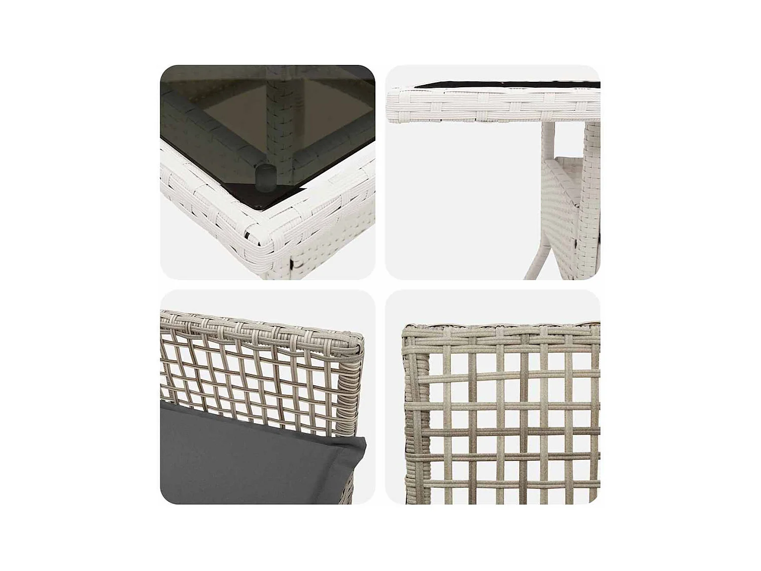 Set da pranzo da giardino in polyrattan grigio chiaro da 3 pezzi