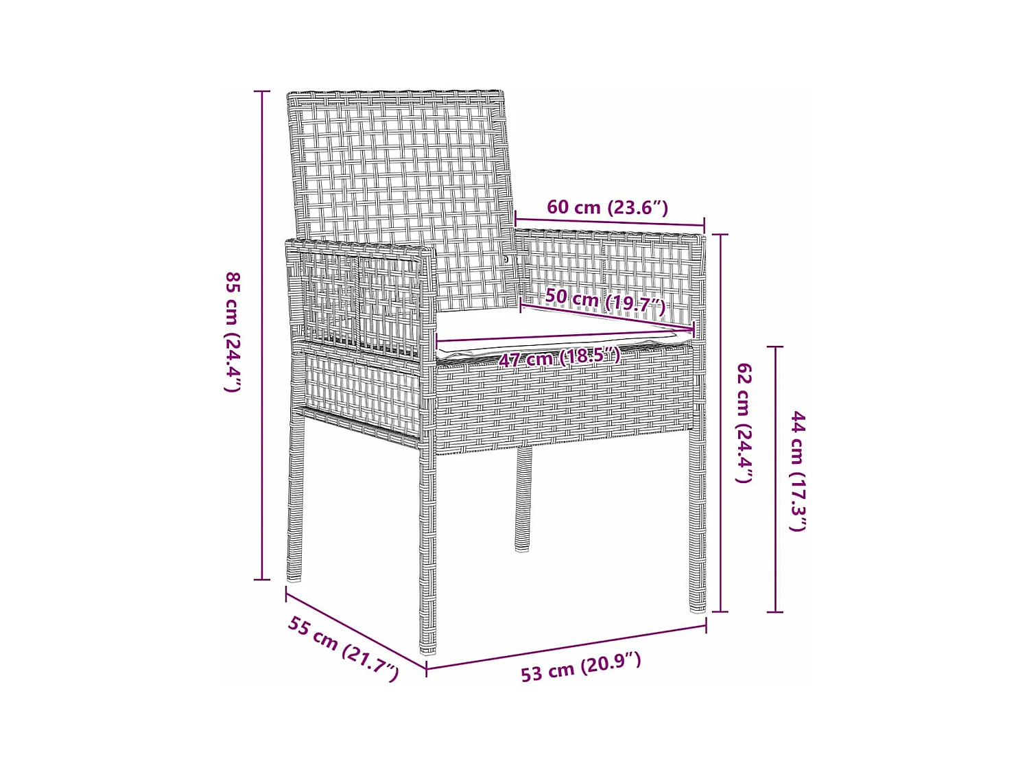 Set da pranzo da giardino in polyrattan grigio chiaro da 3 pezzi
