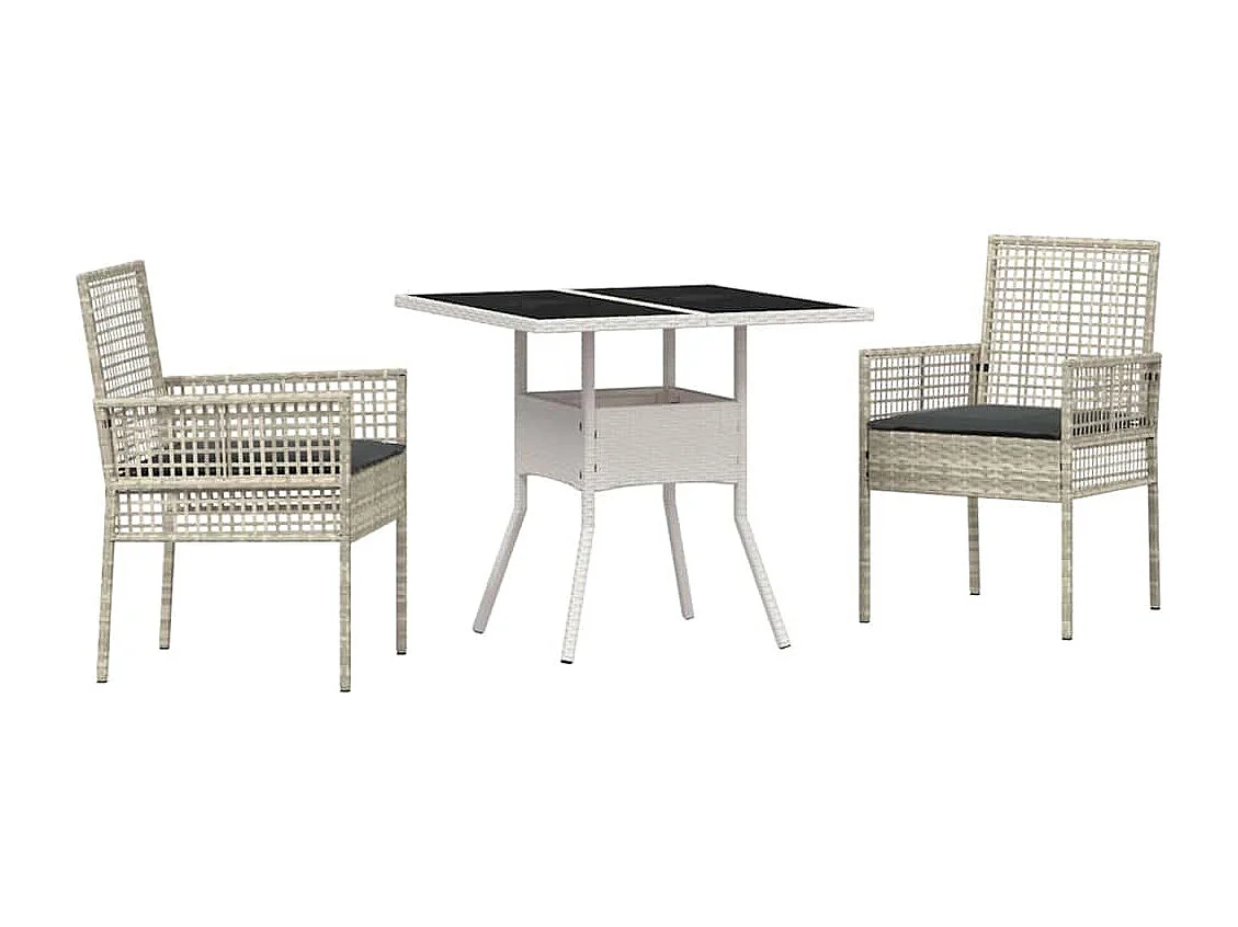 3-delige lichtgrijze poly rattan tuinset