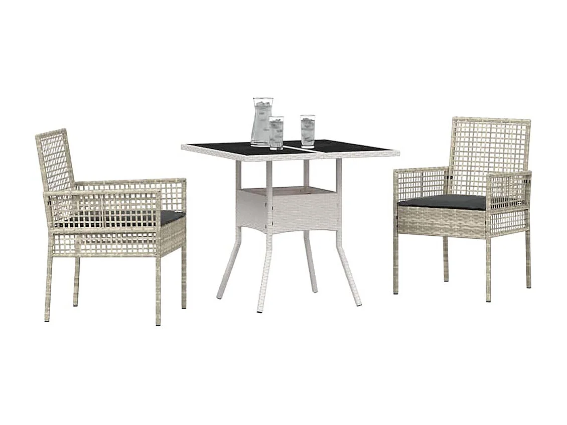 3-delige lichtgrijze poly rattan tuinset