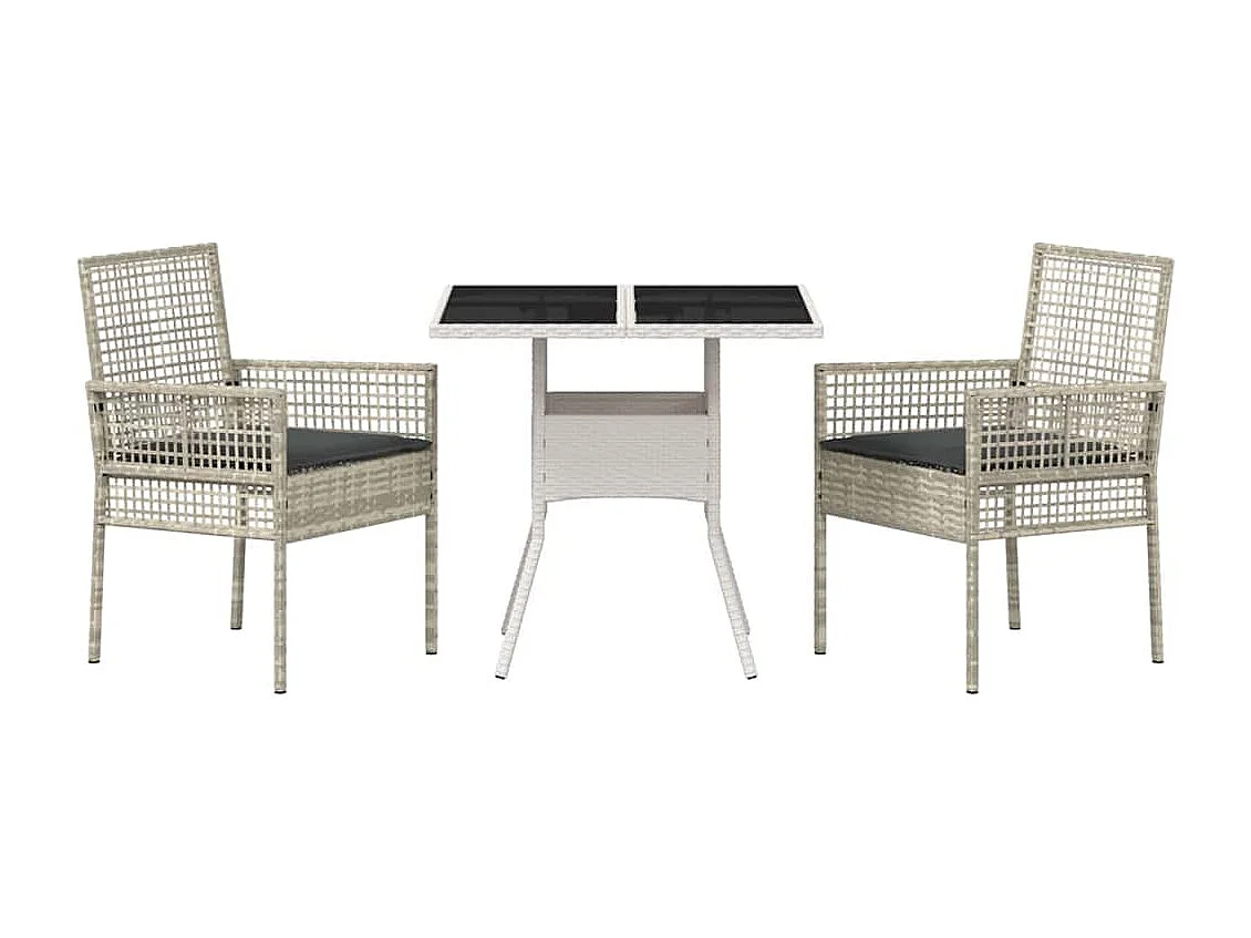 3-delige lichtgrijze poly rattan tuinset