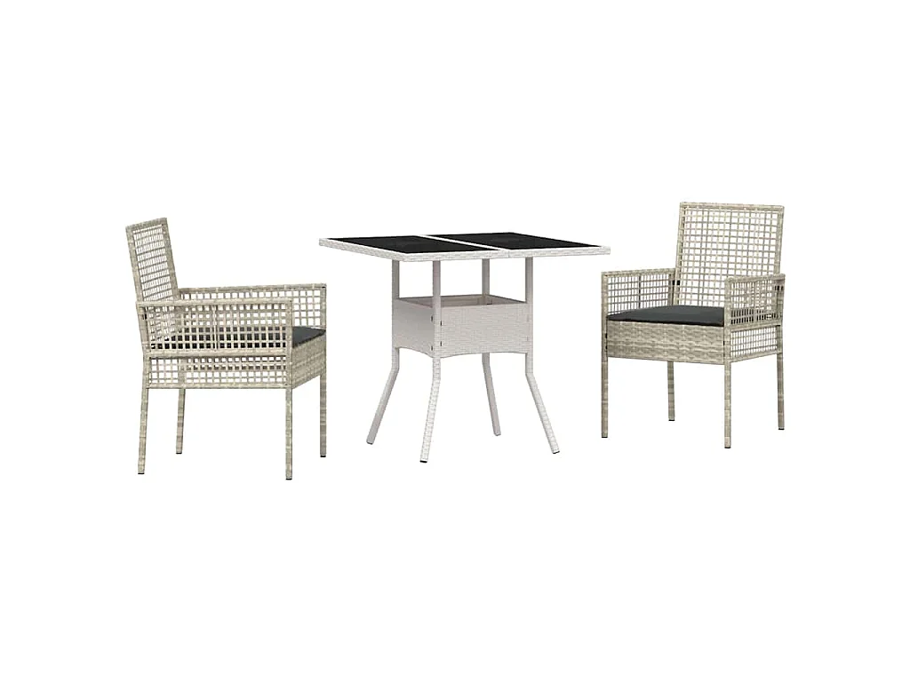 Ensemble de salle à manger de jardin 3 pièces Gris clair en poly rattan