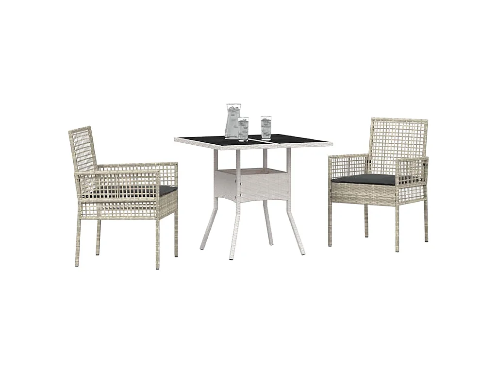 Ensemble de salle à manger de jardin 3 pièces Gris clair en poly rattan