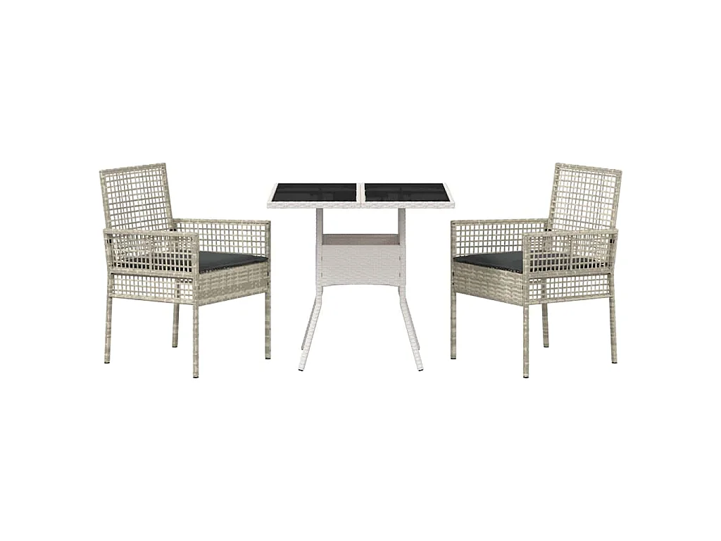 Ensemble de salle à manger de jardin 3 pièces Gris clair en poly rattan