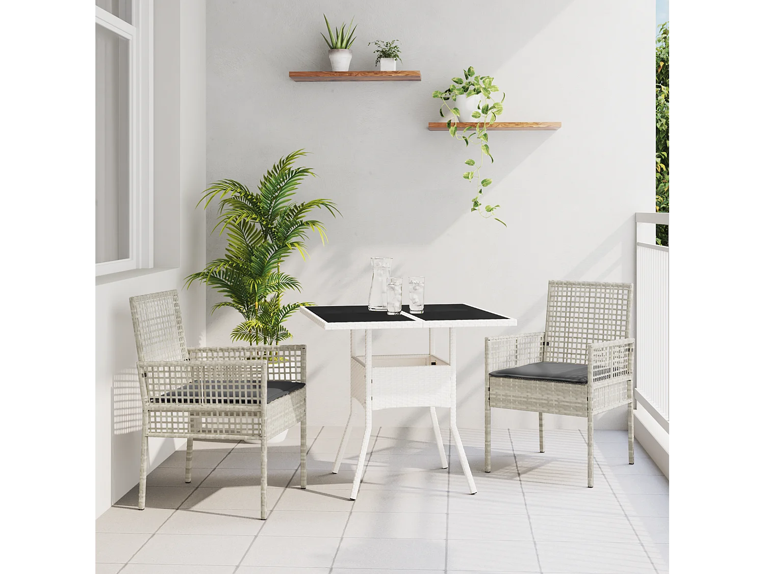 Ensemble de salle à manger de jardin 3 pièces Gris clair en poly rattan