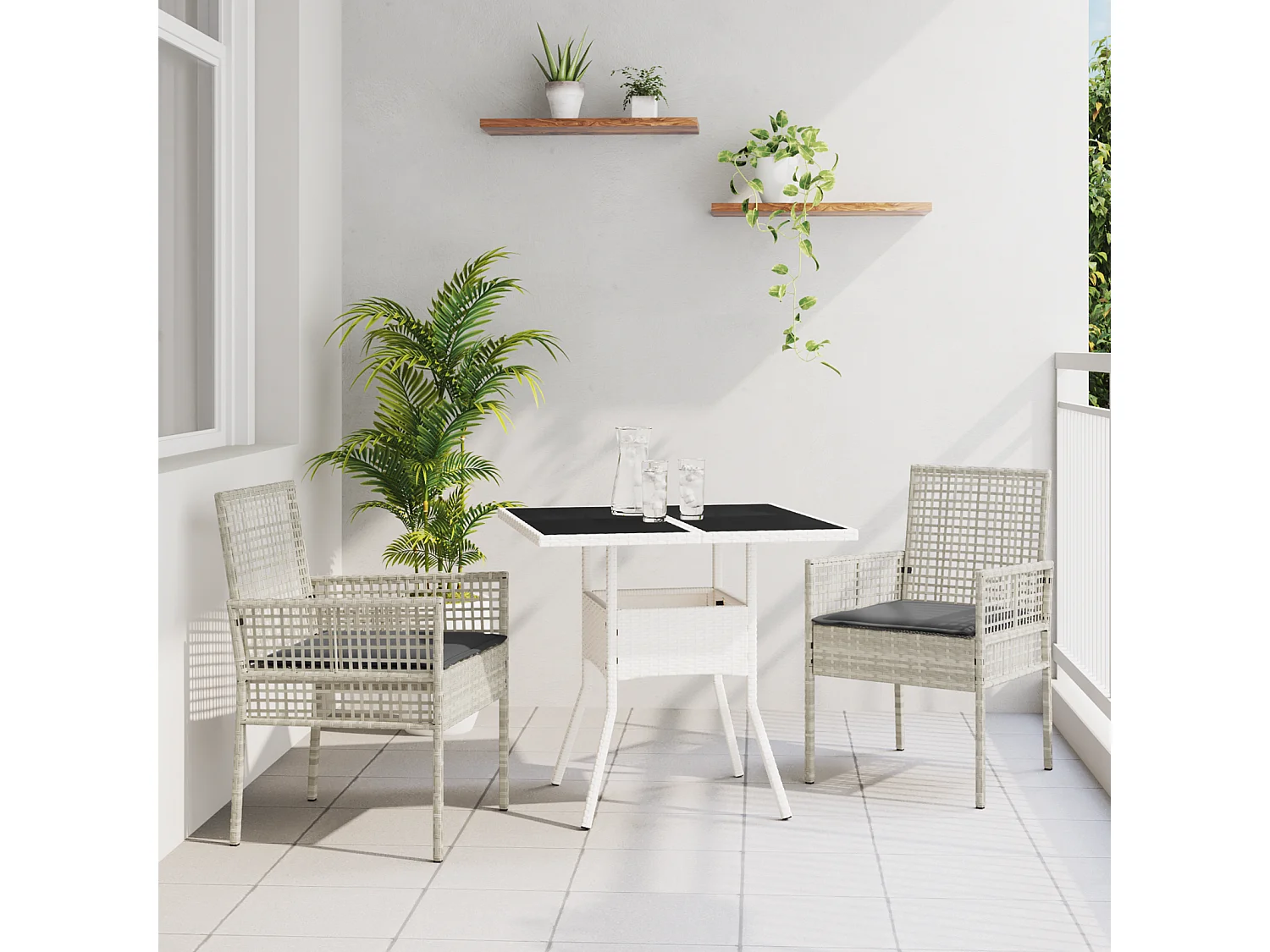 Ensemble de salle à manger de jardin 3 pièces Gris clair en poly rattan