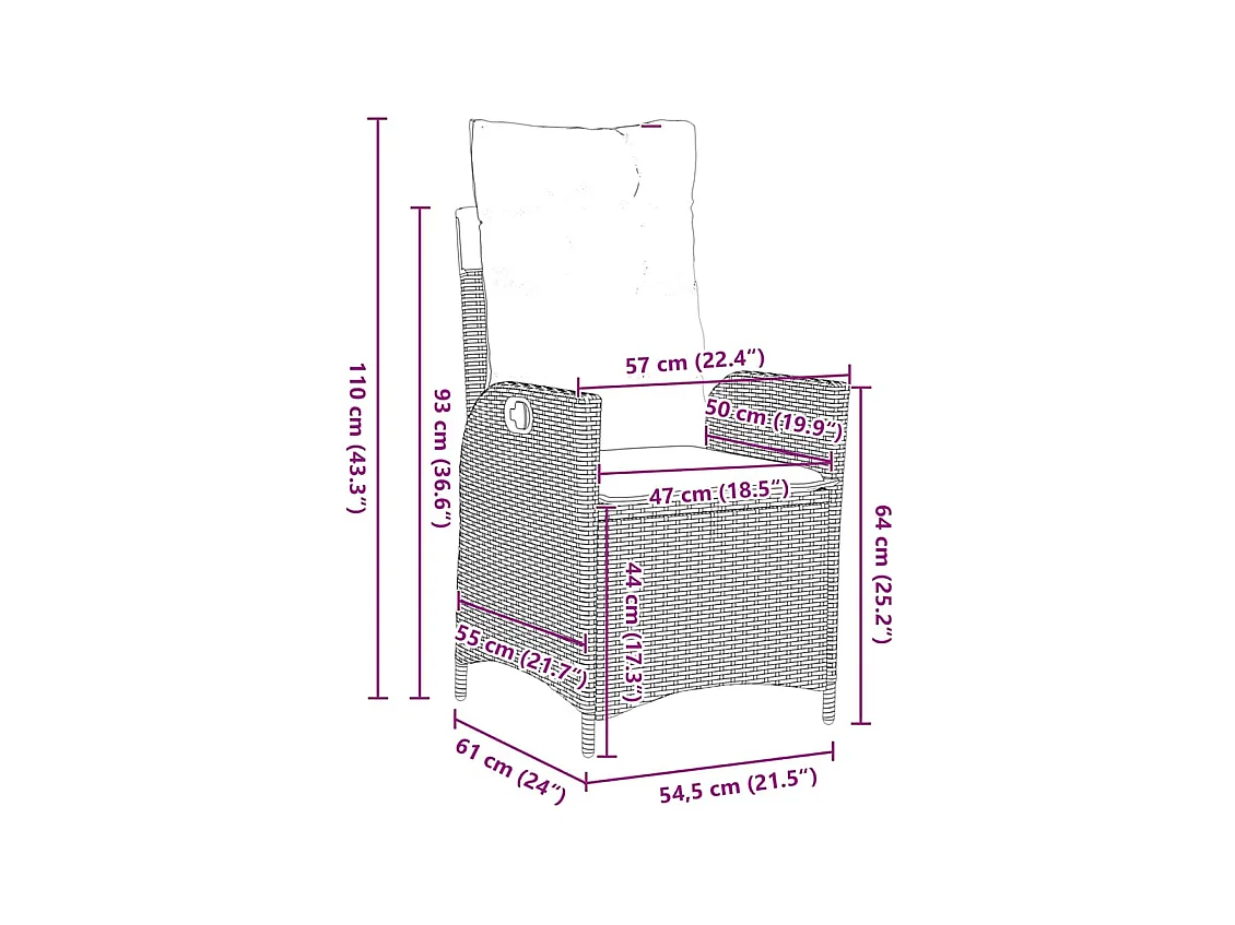 Ensemble de salle à manger de jardin 3 pièces avec coussins beige poly rotin