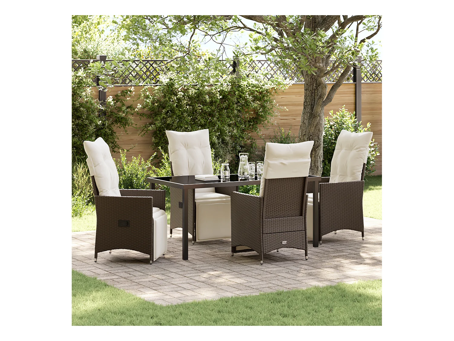 Ensemble de jardin de 5 pièces avec coussins en poly rotin marron