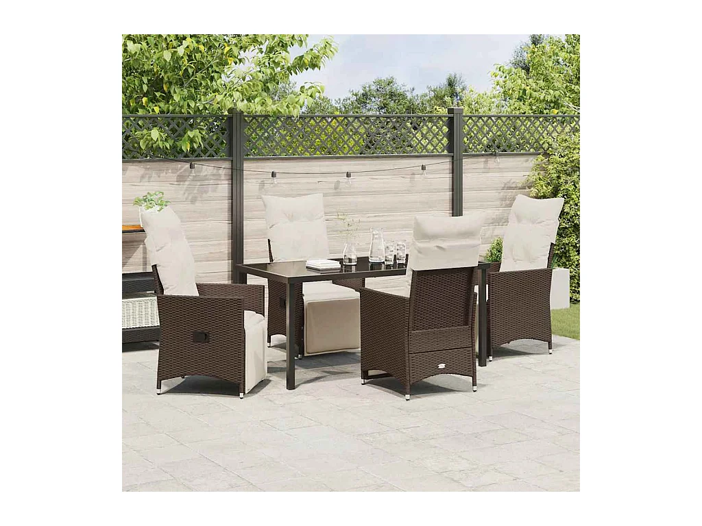 Ensemble de jardin de 5 pièces avec coussins en poly rotin marron