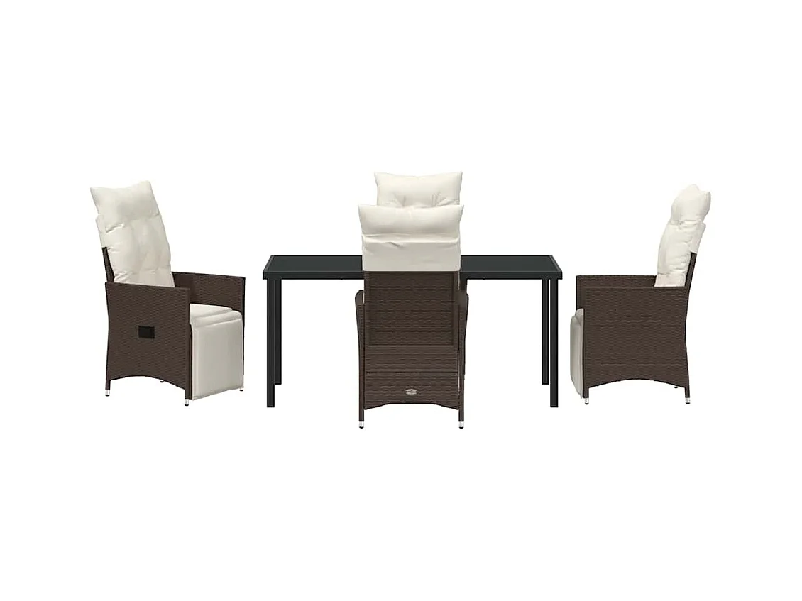 Ensemble de jardin de 5 pièces avec coussins en poly rotin marron