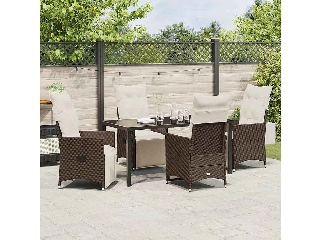 5-delige tuinset met bruine polyrotan kussens