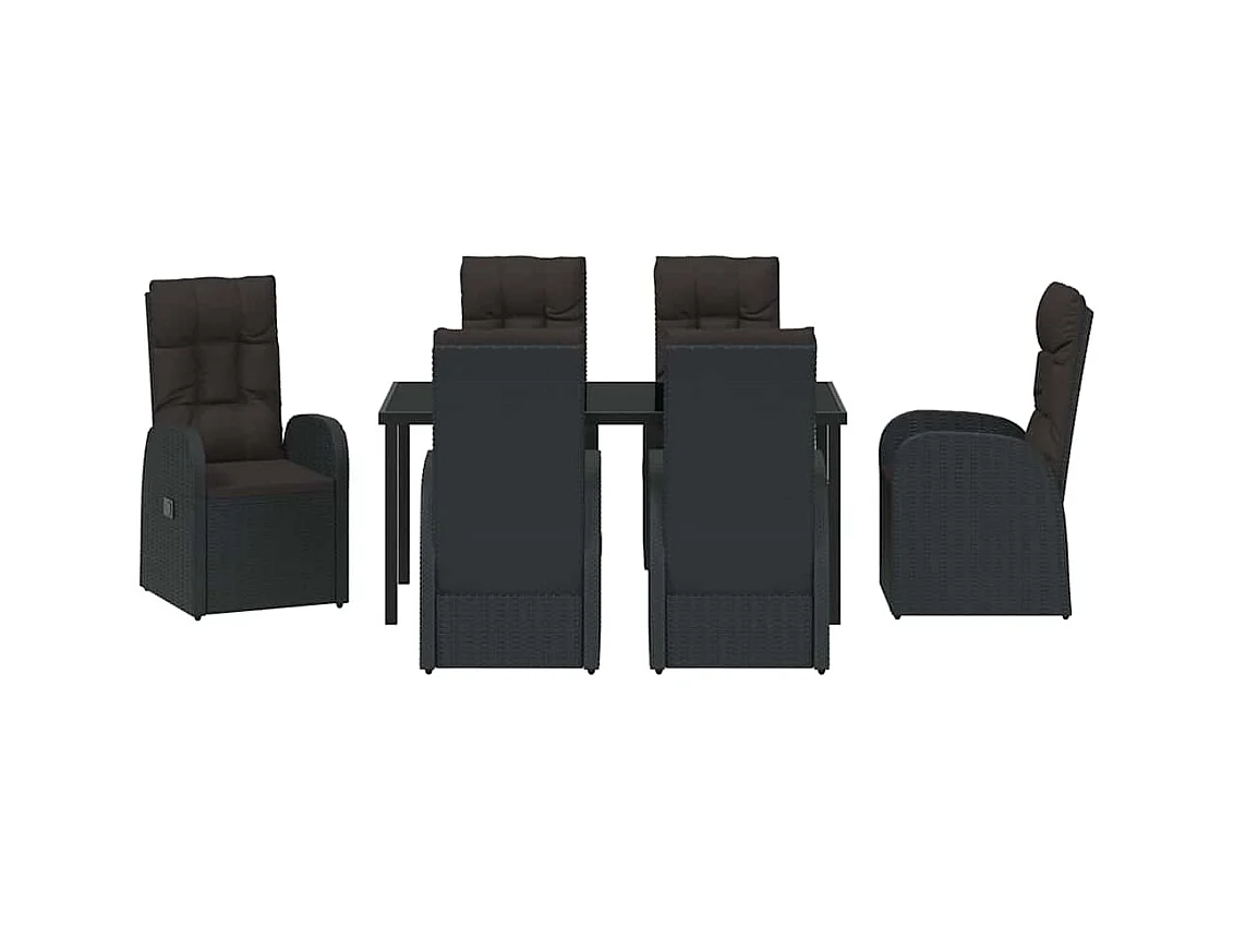 Ensemble de Salle à Manger de Jardin 7 Pièces avec Coussins - Rattan Poly Noir