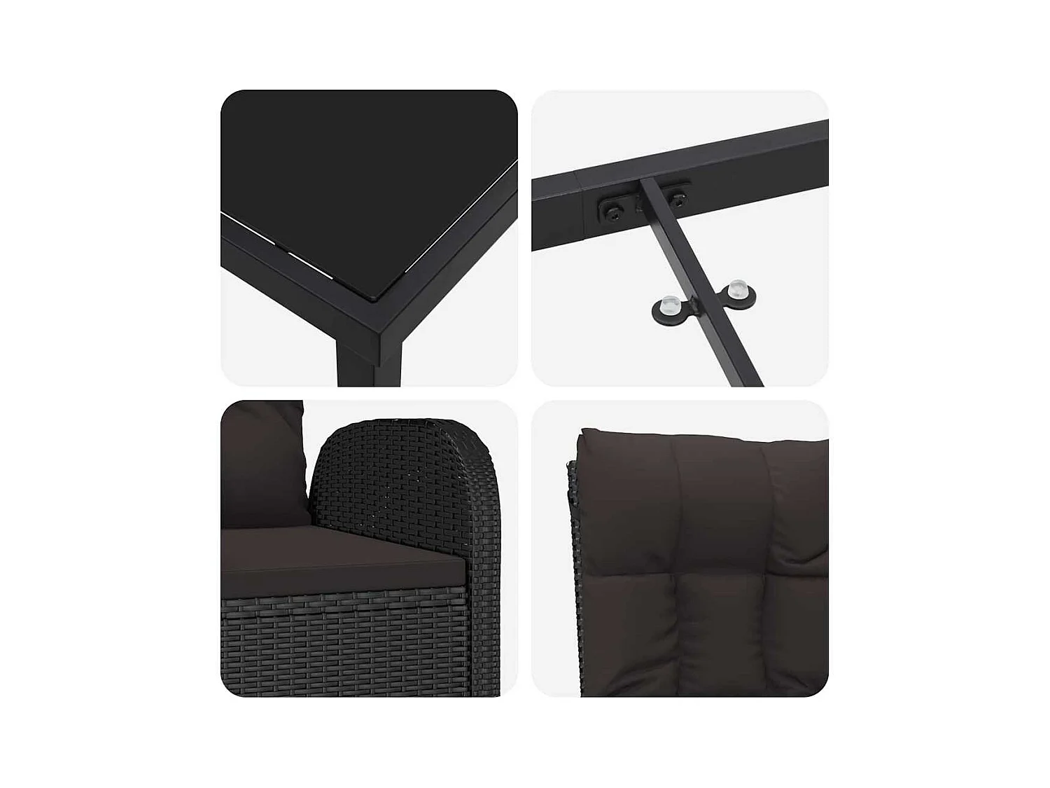 Ensemble de Salle à Manger de Jardin 7 Pièces avec Coussins - Rattan Poly Noir