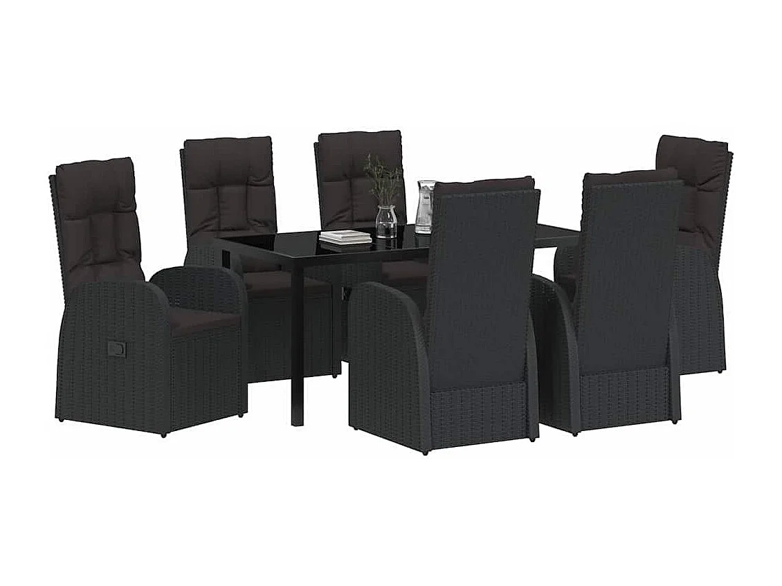 Juego de comedor de jardín de 7 piezas con cojines - Ratán sintético negro