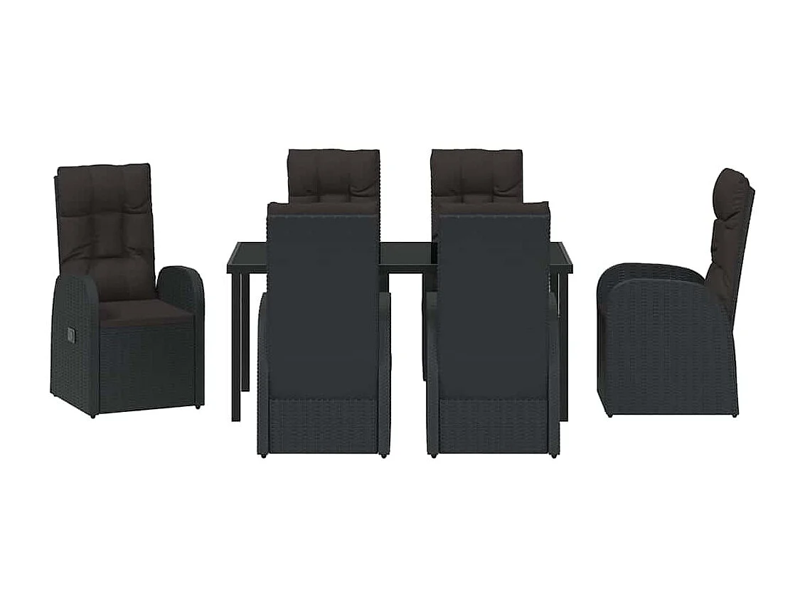 Juego de comedor de jardín de 7 piezas con cojines - Ratán sintético negro