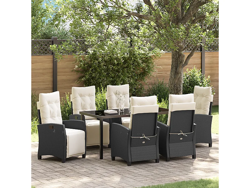 7-delige zwarte poly rattan tuinset