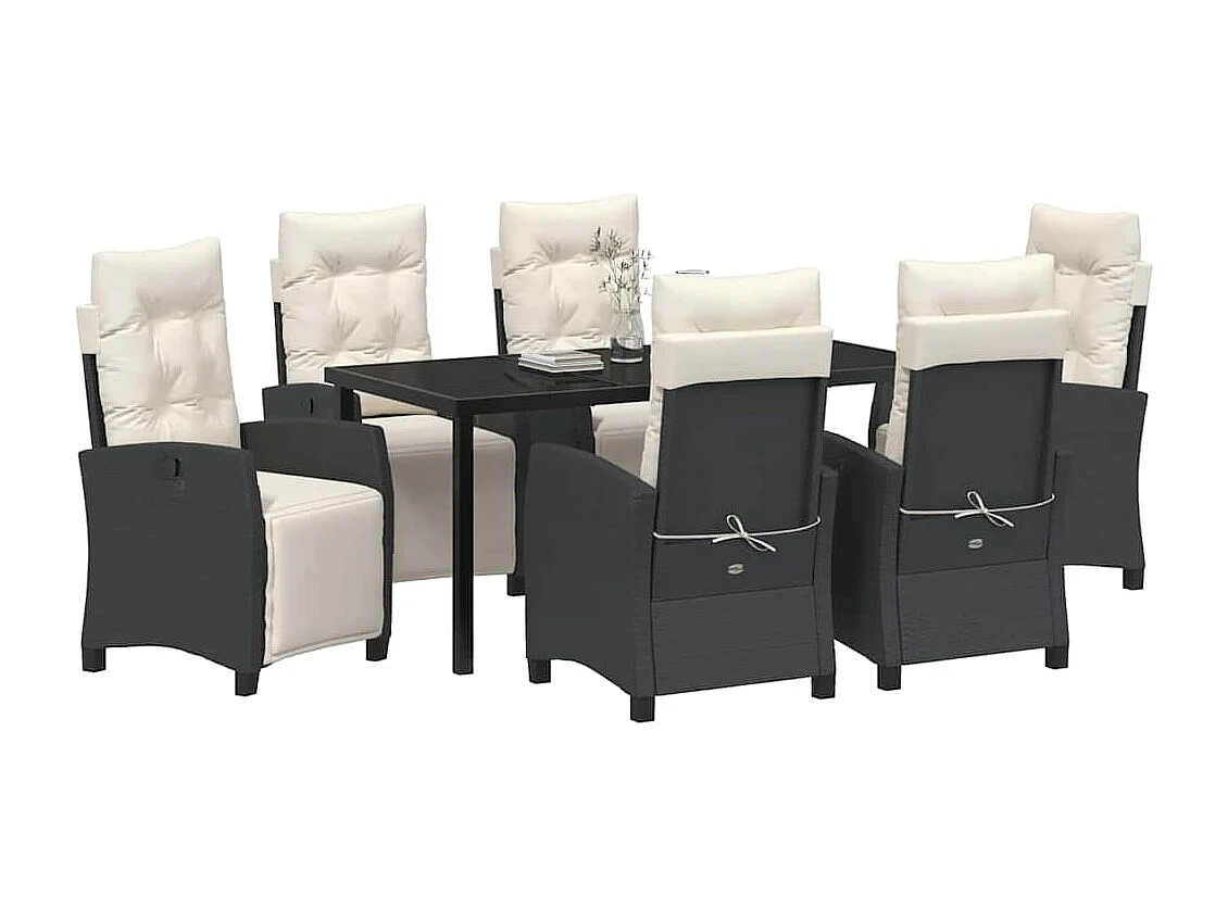 Ensemble de salle à manger de jardin 7 pièces en rotin poly noir