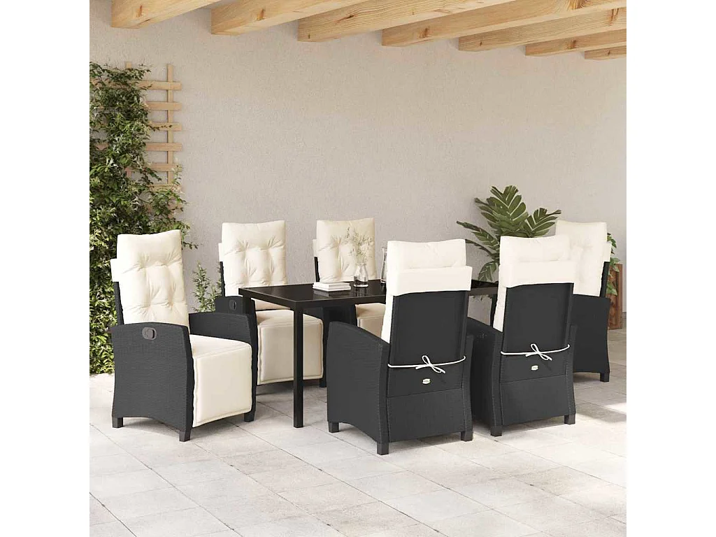 Ensemble de salle à manger de jardin 7 pièces en rotin poly noir