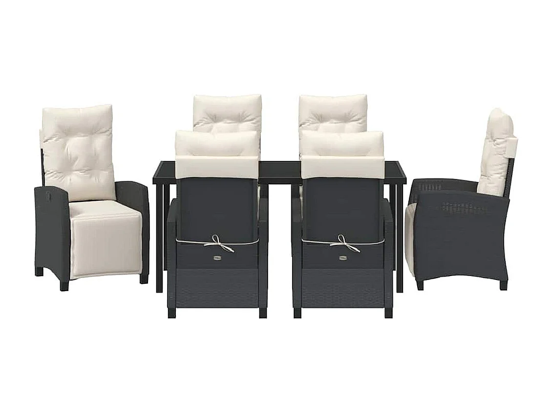 Ensemble de salle à manger de jardin 7 pièces en rotin poly noir