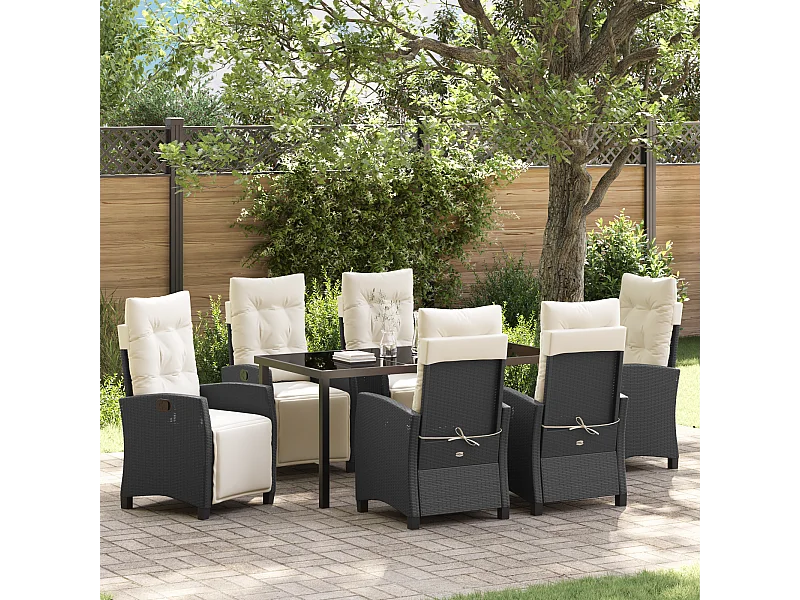 Ensemble de salle à manger de jardin 7 pièces en rotin poly noir