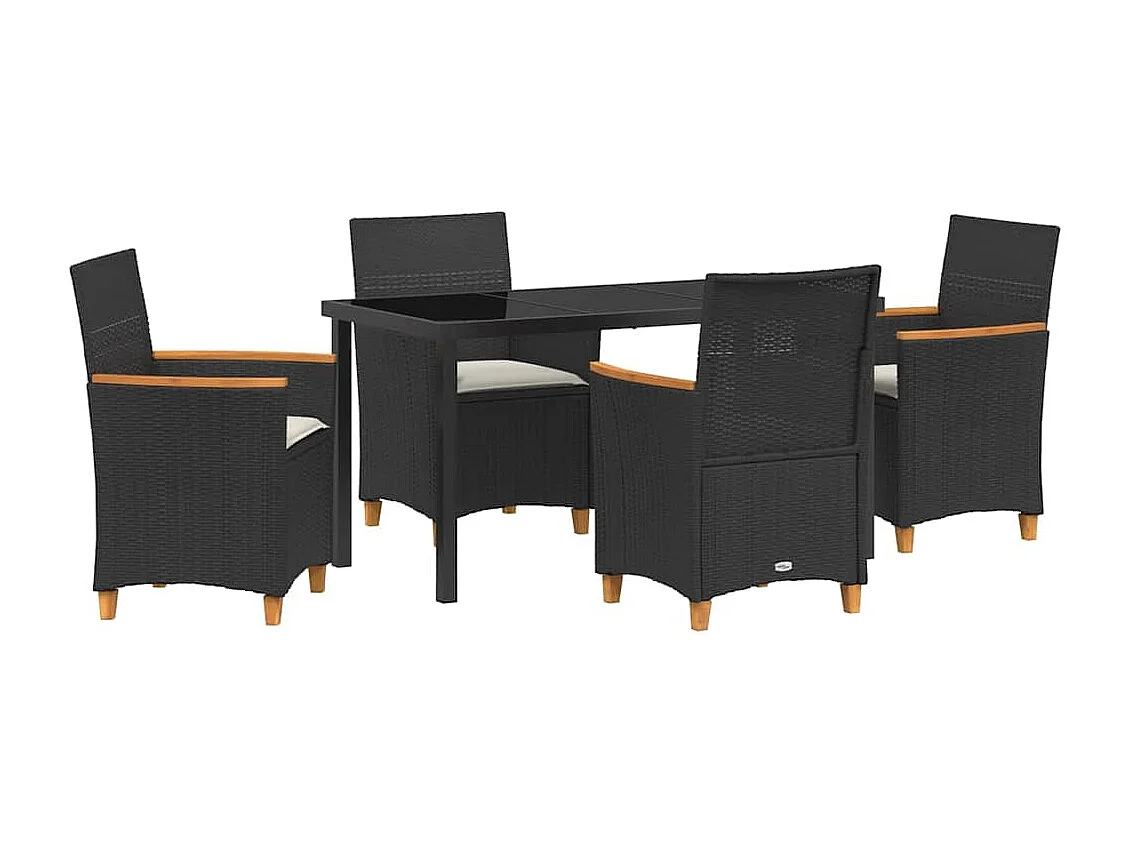 Set da pranzo da giardino 5 pezzi con cuscini in rattan nero Poly