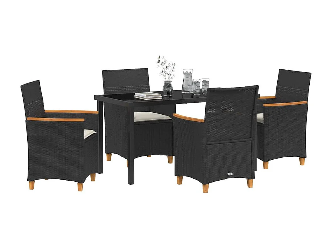 Set da pranzo da giardino 5 pezzi con cuscini in rattan nero Poly