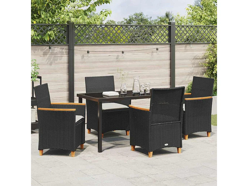 Set da pranzo da giardino 5 pezzi con cuscini in rattan nero Poly