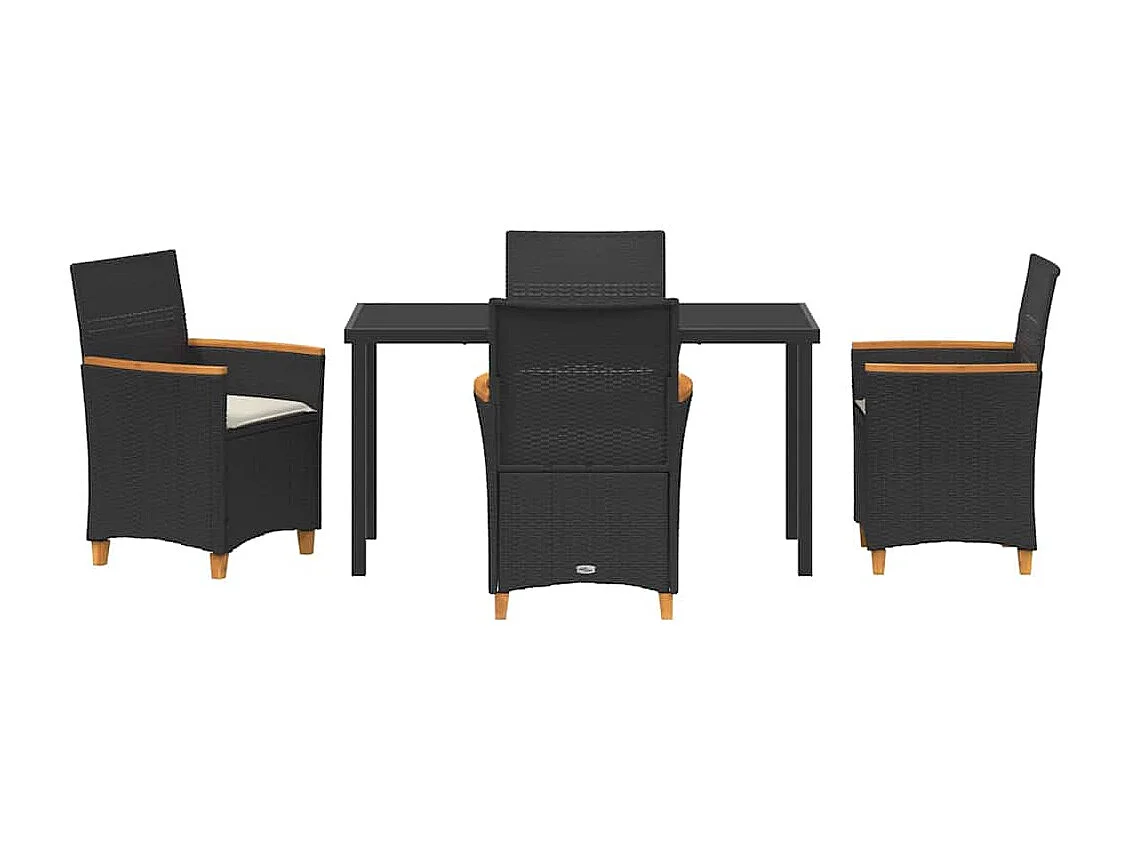 Set da pranzo da giardino 5 pezzi con cuscini in rattan nero Poly