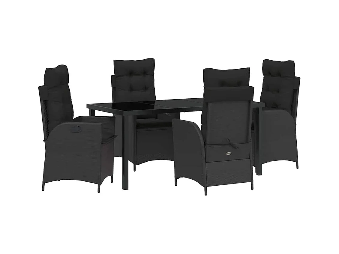 Set da pranzo da giardino 5 pezzi con cuscini in rattan nero lucido