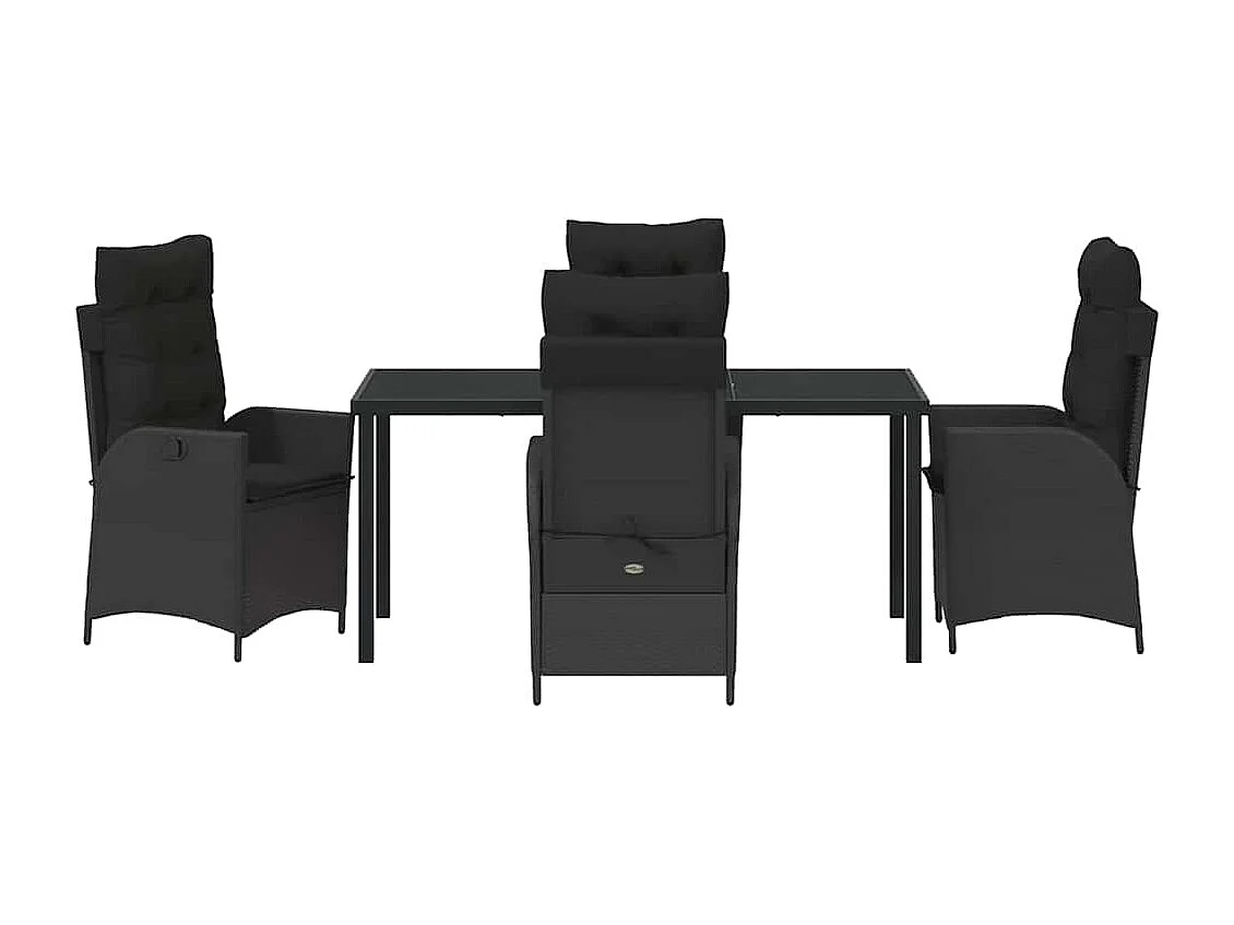 Set da pranzo da giardino 5 pezzi con cuscini in rattan nero lucido