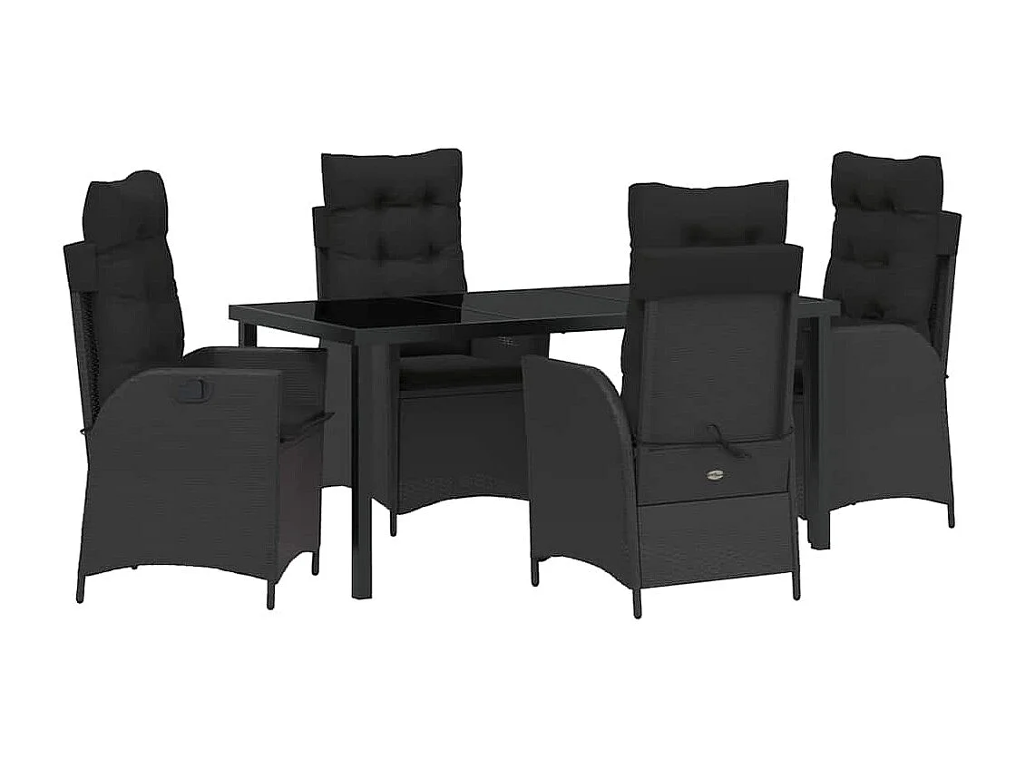 Set da pranzo da giardino 5 pezzi con cuscini in rattan nero lucido