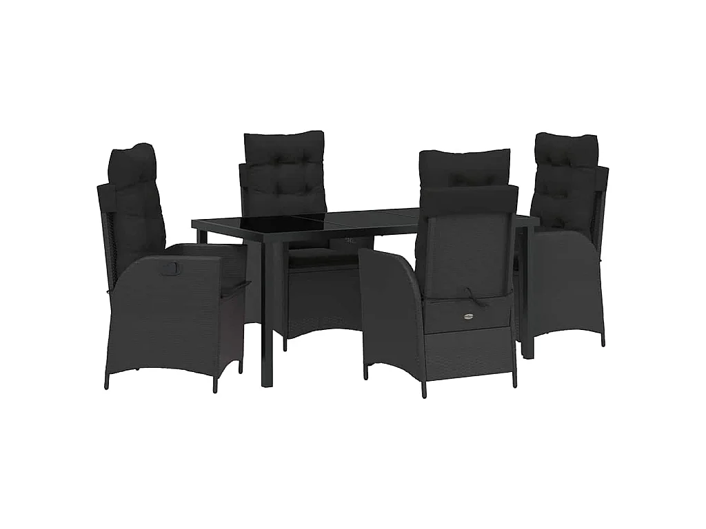Juego de comedor de jardín de 5 piezas con cojines de ratán pulido negro