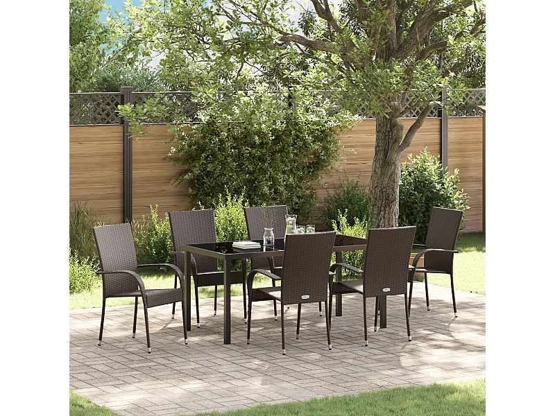 Set da pranzo da giardino 7 pezzi - Polyrattan marrone
