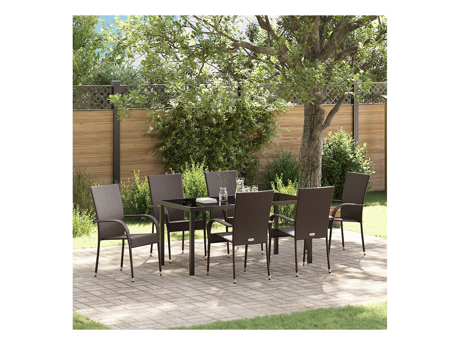 Set da pranzo da giardino 7 pezzi - Polyrattan marrone