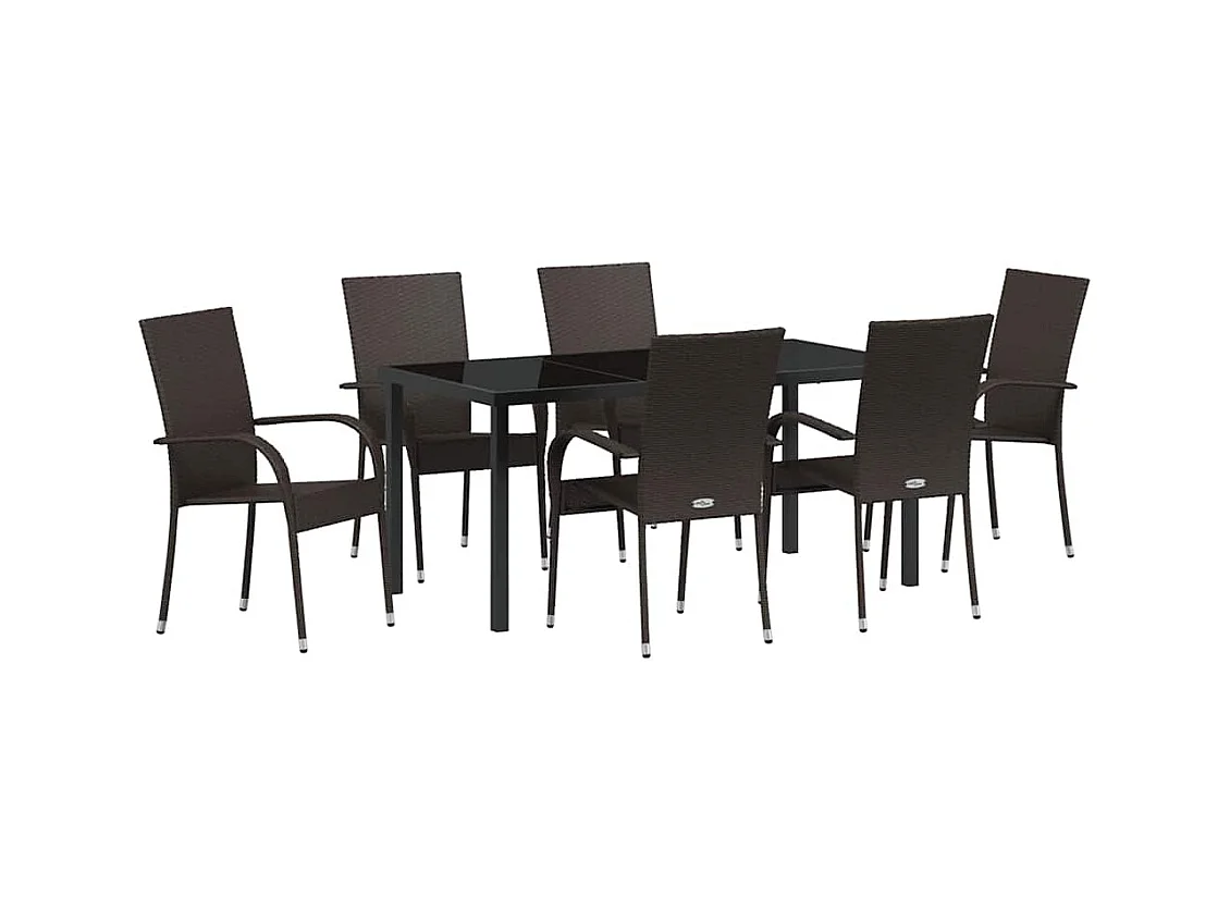 Set da pranzo da giardino 7 pezzi - Polyrattan marrone