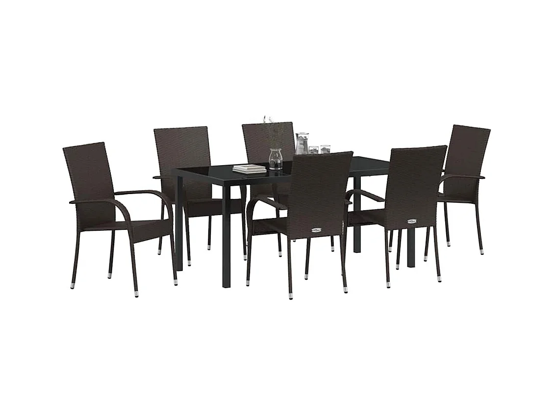 Set da pranzo da giardino 7 pezzi - Polyrattan marrone